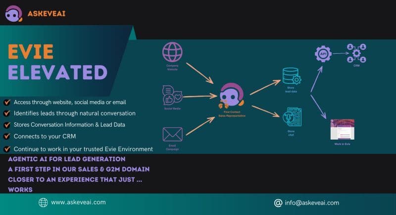 Evie Elevated lead generation flowchart showing lead capture, identification, and CRM integration.